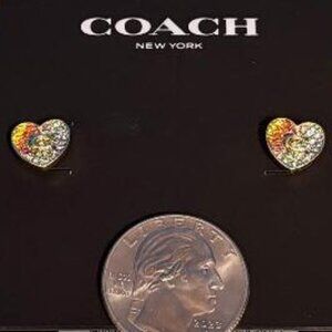 BRAND NEW $55.00 COACH PAVÉ HEART MULTICOLOR RAINBOW CRYSTAL STUD EARRINGS